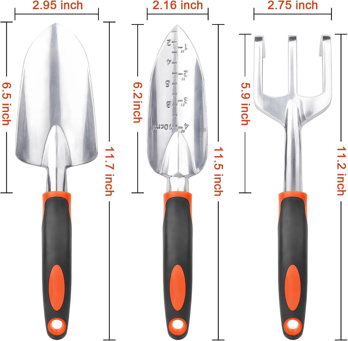 3-teiliges Gartenwerkzeug-Set aus Aluminiumlegierung, Gartenschaufel, Pflanzkelle und Handrechen für Pflanzen, Umpflanzen und Bodenpflege